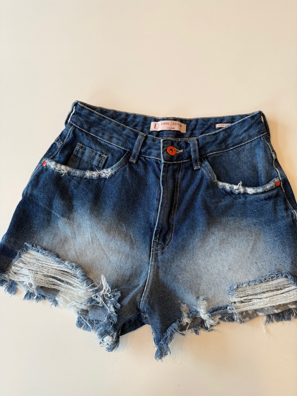 Denim Distressed High-Waist Women's Shorts - Blue
